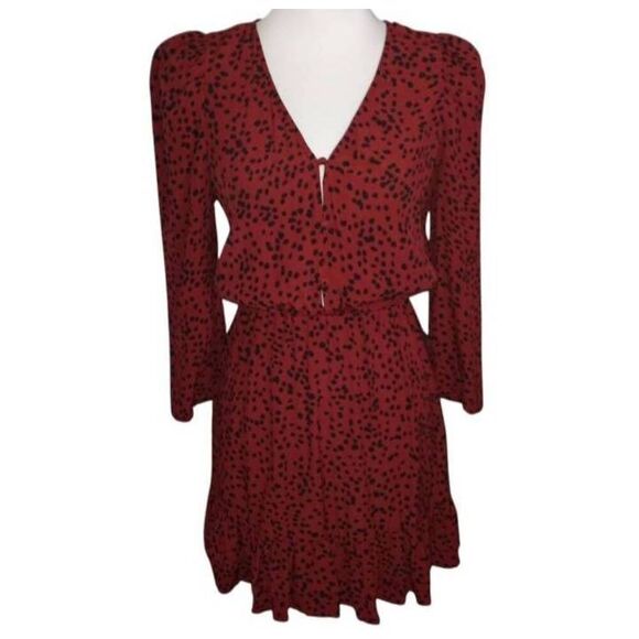 ZARA BURGUNDY & BLACK POLKA-DOT DRESS SZ.S NWT. - Picture 3 of 11